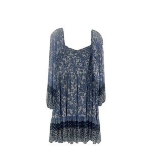 Taylor shirred Babydoll tiered flowy dress Baloon Sleeves blue & white floral 16